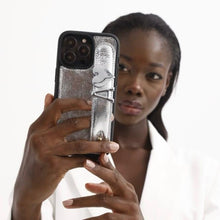 Load image into Gallery viewer, GLAM. Personalized Leather iPhone Case - Silver/Silver