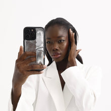 Load image into Gallery viewer, GLAM. Personalized Leather iPhone Case - Silver/Silver