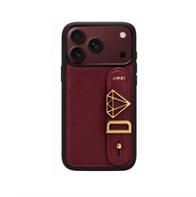 Load image into Gallery viewer, UMBI GLAM Personalized Leather iPhone Case – BURGUNDY / Gold Charm