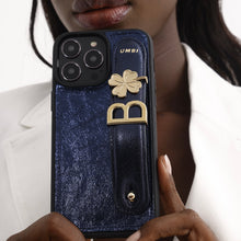 Load image into Gallery viewer, GLAM. Personalized Leather iPhone Case - Navy Blue/Gold