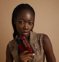 Load image into Gallery viewer, GLAM. Personalized Leather iPhone Case - Burgundy/Gold