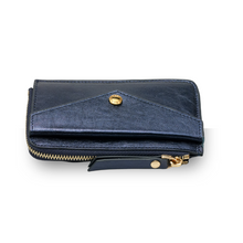 Load image into Gallery viewer, UMBI GLAM Personalized Leather Wallet - Metallic NAVY BLUE