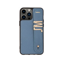 Load image into Gallery viewer, YOUZ. Personalized Leather iPhone Case - Blue/Gold