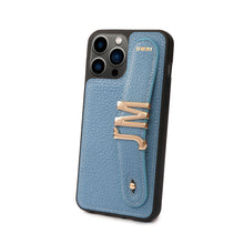 Load image into Gallery viewer, YOUZ. Personalized Leather iPhone Case - Blue/Gold