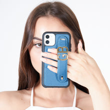 Load image into Gallery viewer, YOUZ. Personalized Leather iPhone Case - Blue/Gold