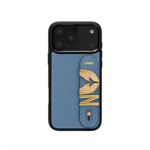 Load image into Gallery viewer, YOUZ Personalized Leather iPhone Case – BLUE / Gold Charm
