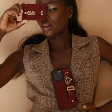 Load image into Gallery viewer, GLAM. Personalized Leather iPhone Case - Burgundy/Gold
