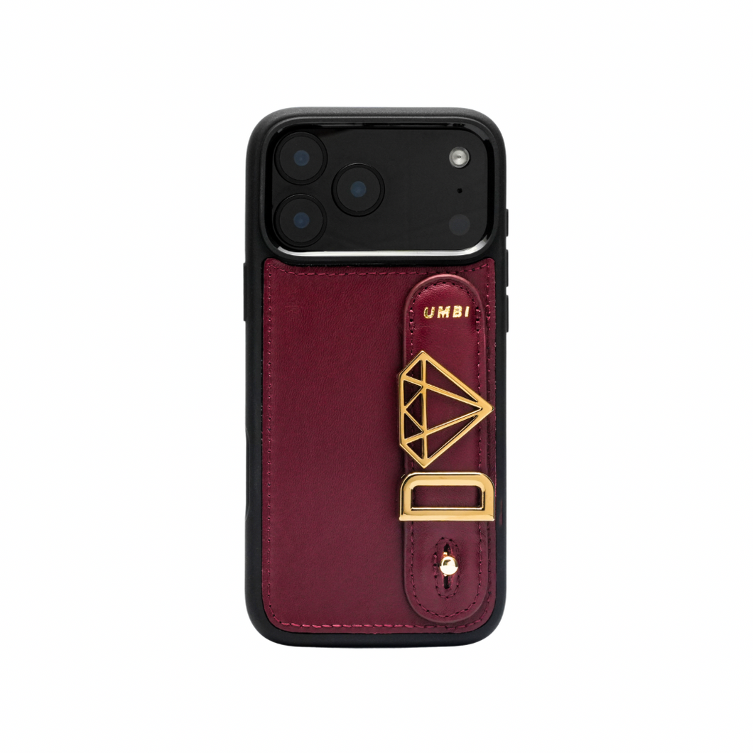 GLAM. Personalized Leather iPhone Case - Burgundy/Gold
