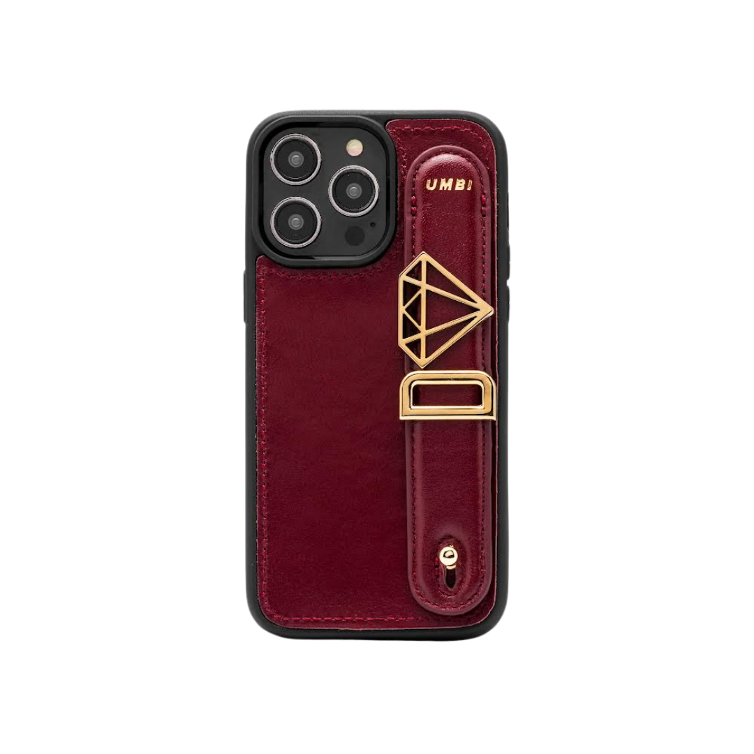 GLAM. Personalized Leather iPhone Case Burgundy/Gold UMBI Club Official