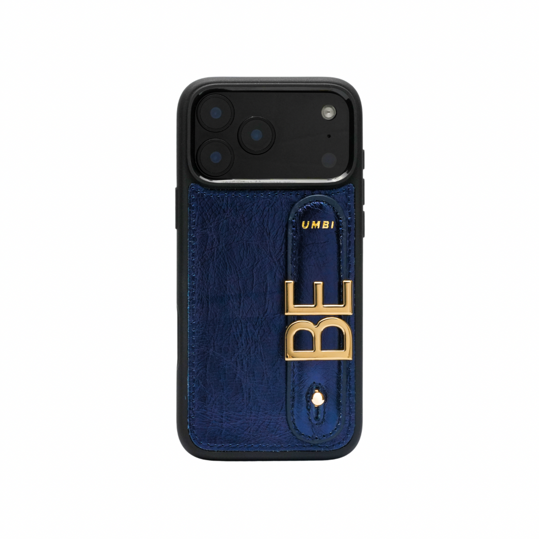 GLAM. Personalized Leather iPhone Case - Navy Blue/Gold