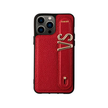 Load image into Gallery viewer, YOUZ. Personalized Leather iPhone Case - Red/Gold
