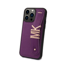 Load image into Gallery viewer, YOUZ. Personalized Leather iPhone Case - Purple/Gold
